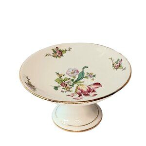 Concorde China By Zapun Floral Cake Stand Pedestal Dish Pink Green Gold 4" X 7"